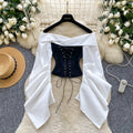 Cyber-Corset Ruched Off-Shoulder Top