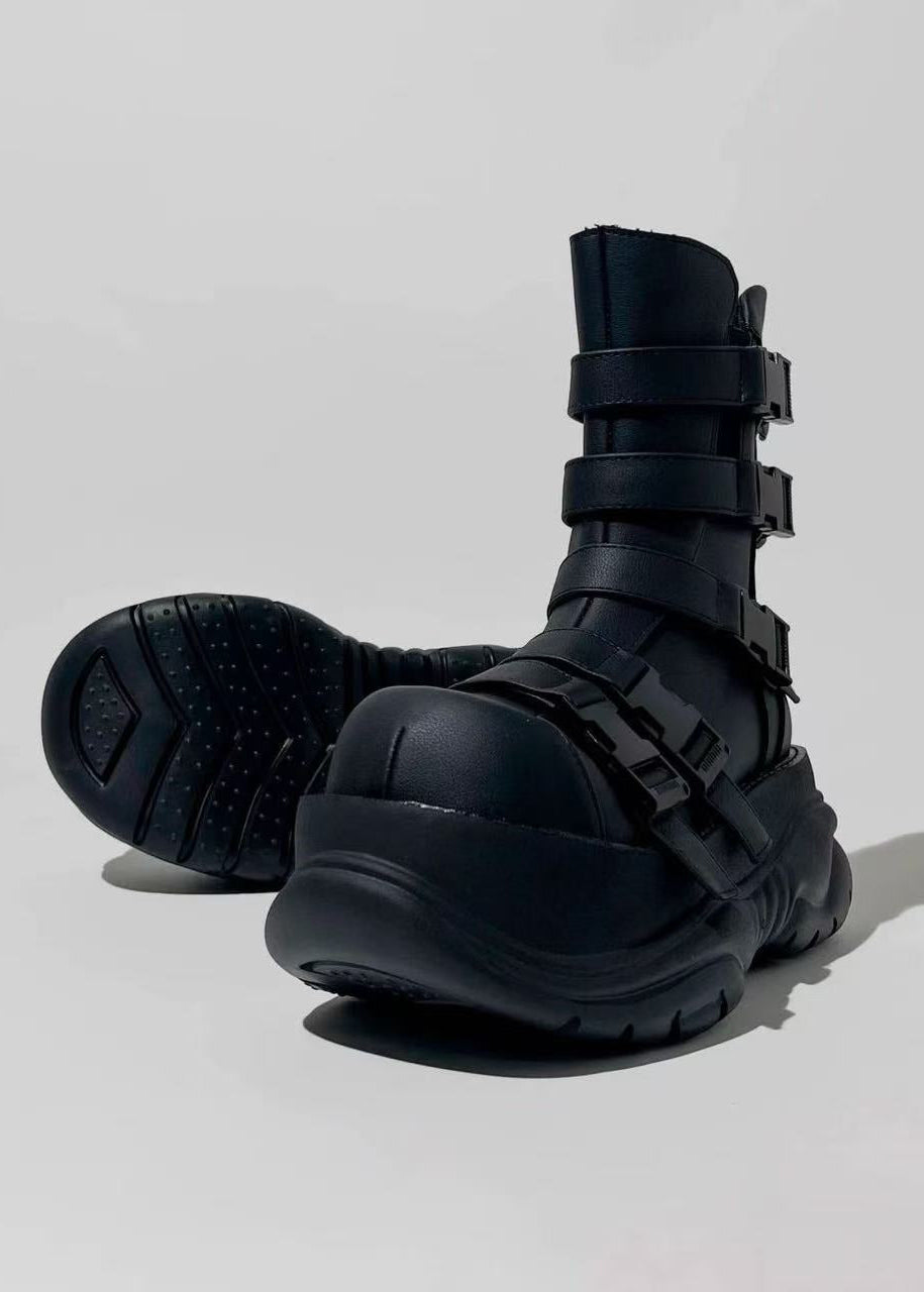 Gothic Buckled Platform Mid-Calf Boots