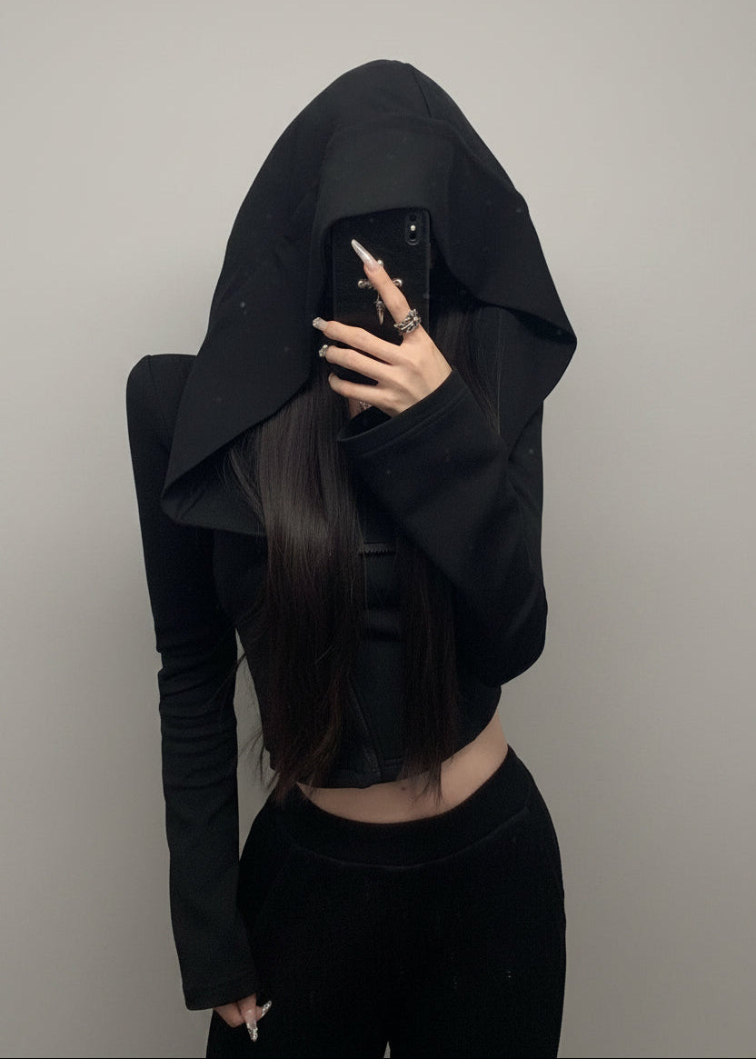 Shadow Veil Oversized Hooded Cropped Top