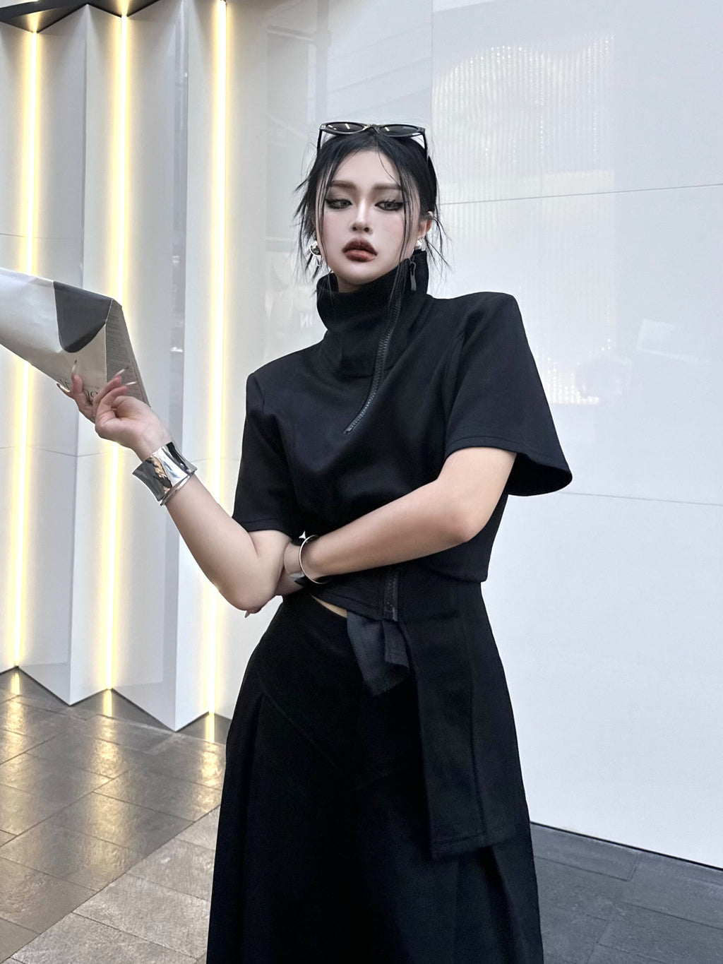 "Doomsday Edge" Cyberpunk Wide-Leg Two-Piece Set