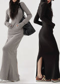 Hooded Back-Slit Bodycon Maxi Dress