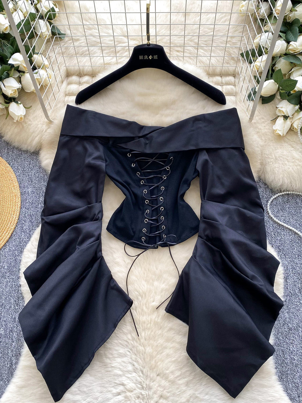 Cyber-Corset Ruched Off-Shoulder Top