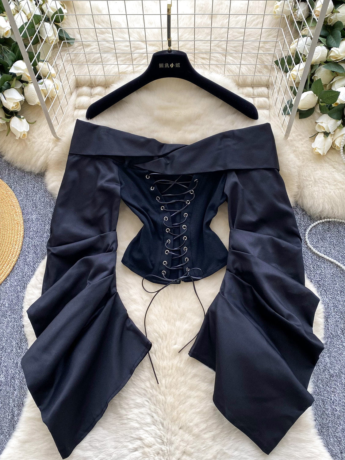 Cyber-Corset Ruched Off-Shoulder Top