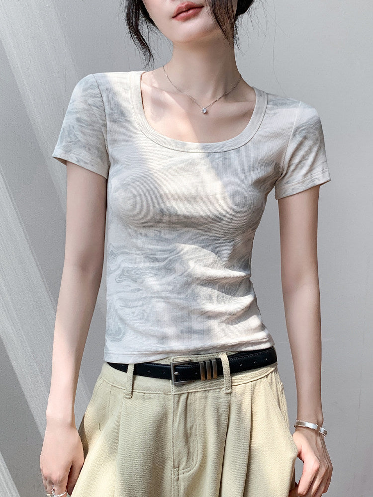 Vintage Tie-Dye Slim Knit Top