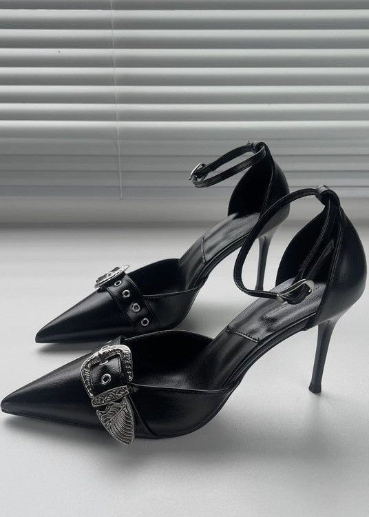 French Pointed Cut-Out Buckle High Heels
