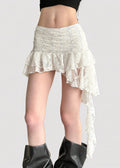 French Romantic Lace Tiered Ruffled Mini Skirt with Safety Shorts