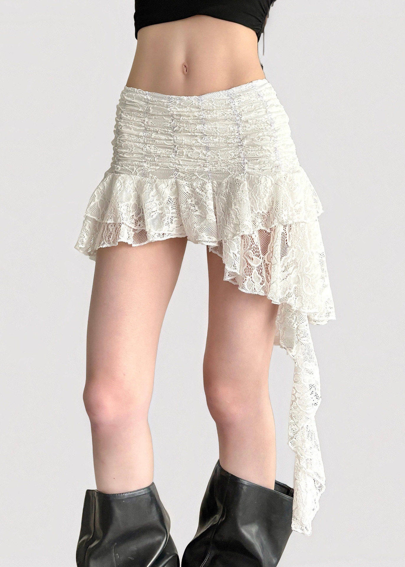 French Romantic Lace Tiered Ruffled Mini Skirt with Safety Shorts