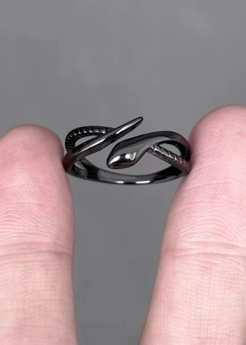 Black Ouroboros Snake Adjustable Ring
