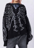 Skull Jacquard Hooded Knitted Cardigan