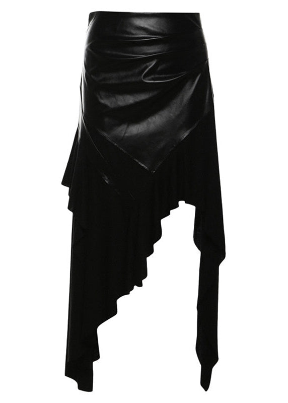 Gothic PU Leather Spliced Asymmetrical Maxi Skirt