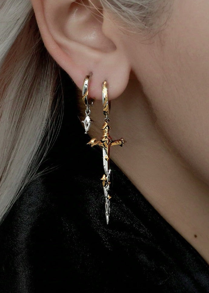 Gothic Sword & Dagger Huggie Hoop Earrings