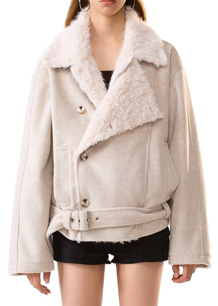 Vintage Shearling Double-Breasted Short Coat