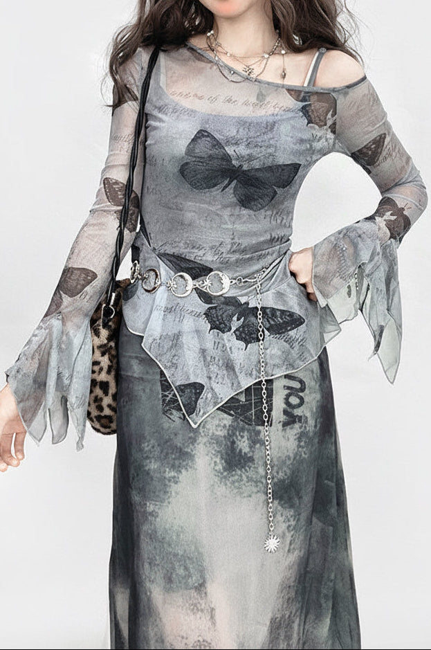 Etherial Flutter Asymmetrical Mesh Top