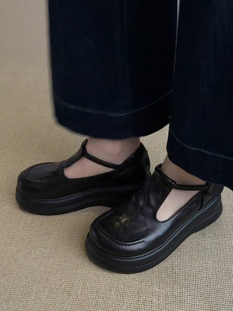 Chunky Platform Genuine Leather Mary Janes