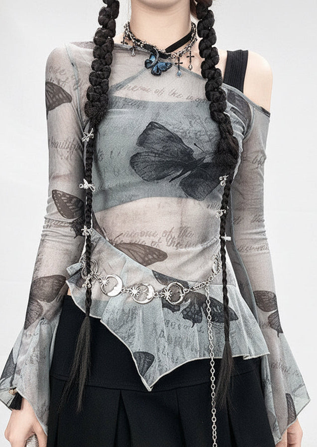 Etherial Flutter Asymmetrical Mesh Top