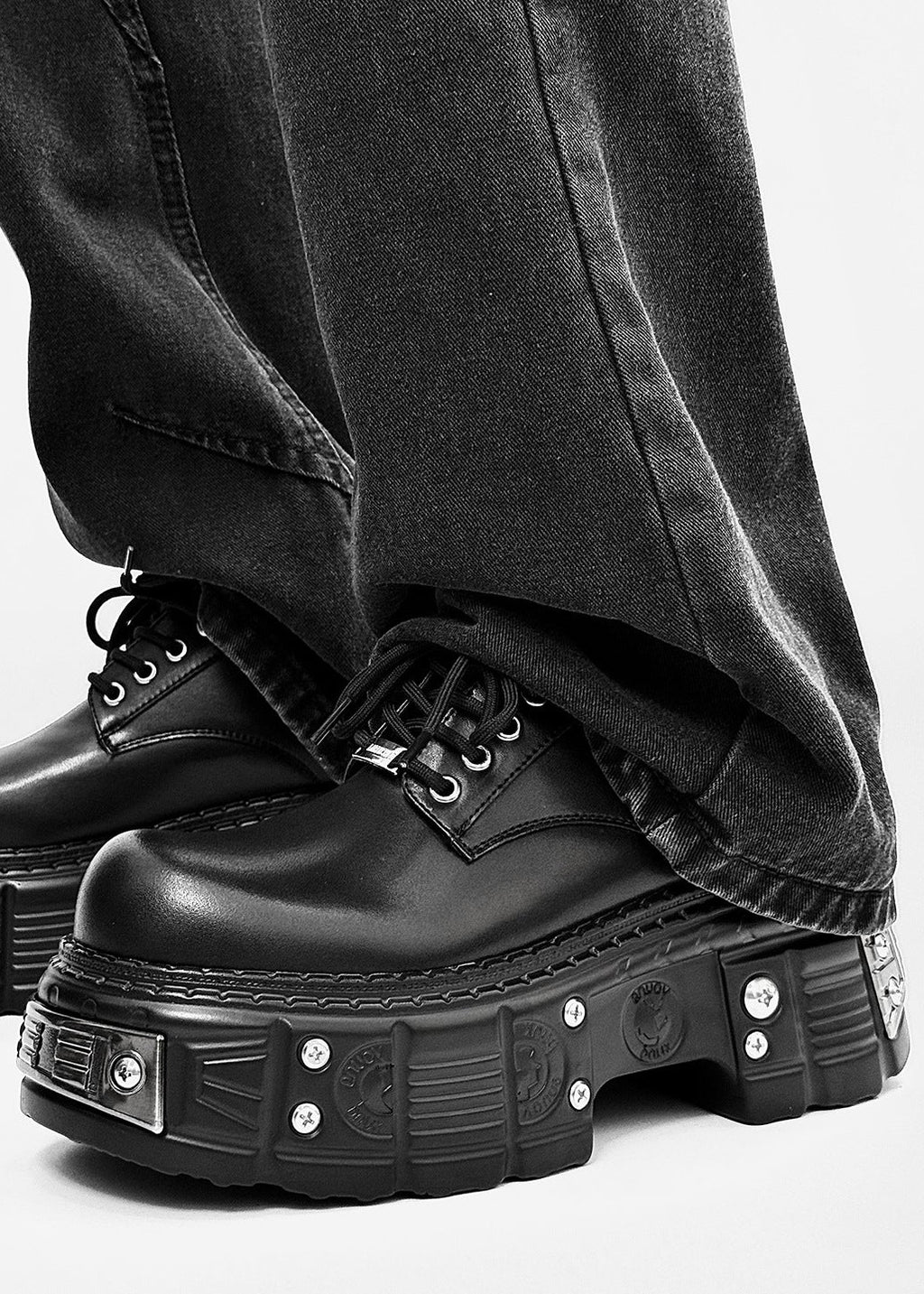 Chunky Punk Leather Derby Platform Shoes