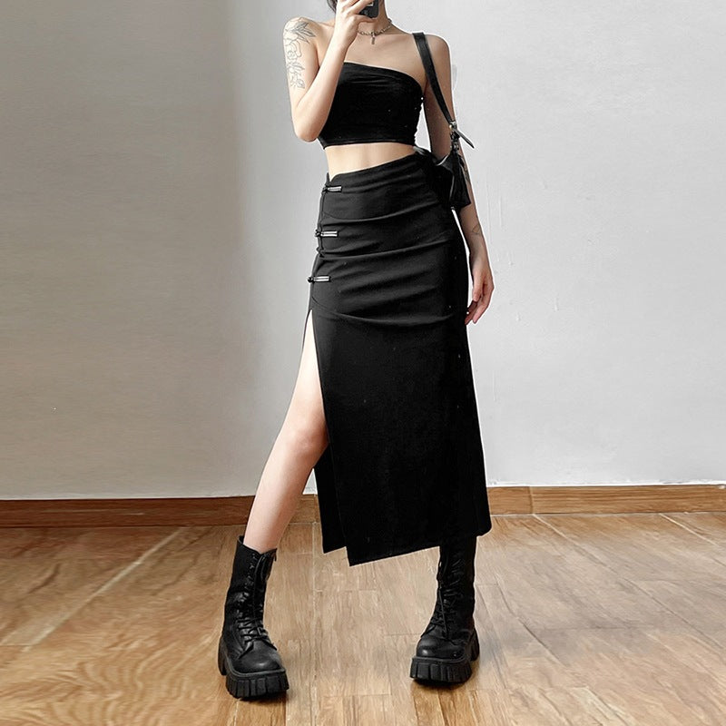 Neo-Oriental Low-Rise Ruched Midi Skirt