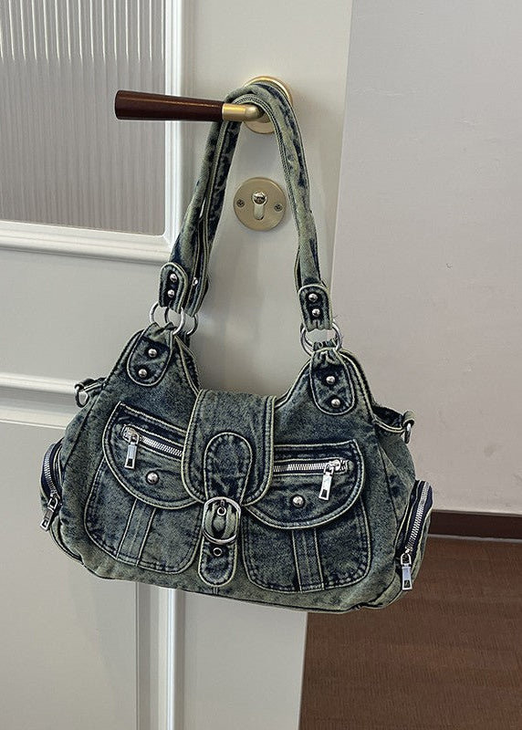 Vintage Denim Multi-Pocket Crossbody Bag