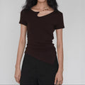 Asymmetric Neckline Knit Top with Detachable Chain