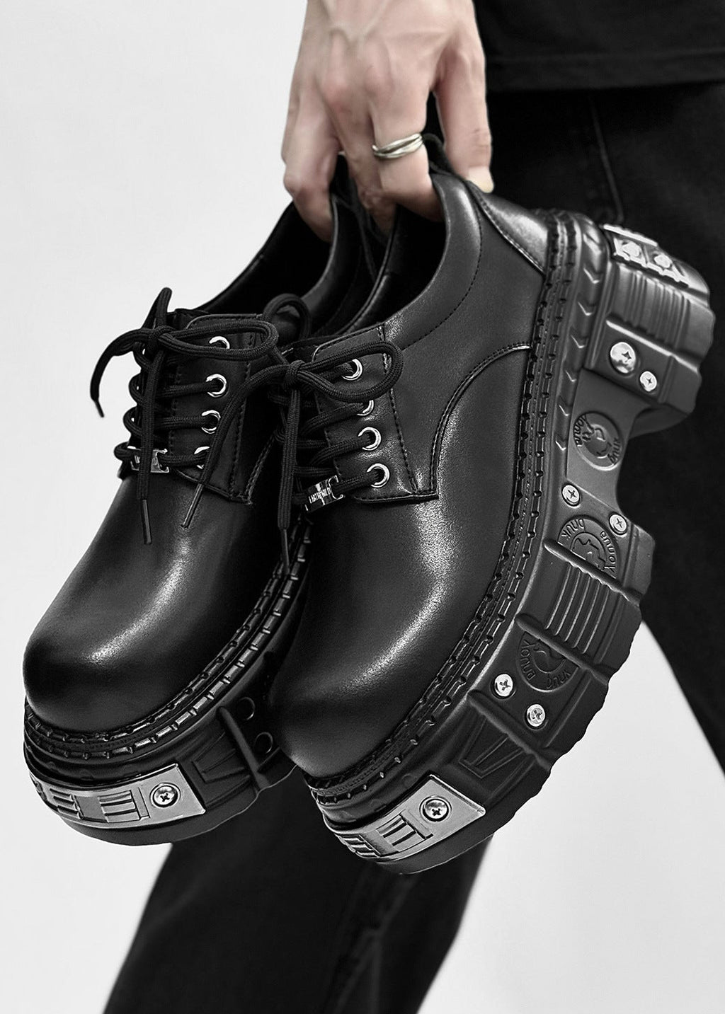 Chunky Punk Leather Derby Platform Shoes