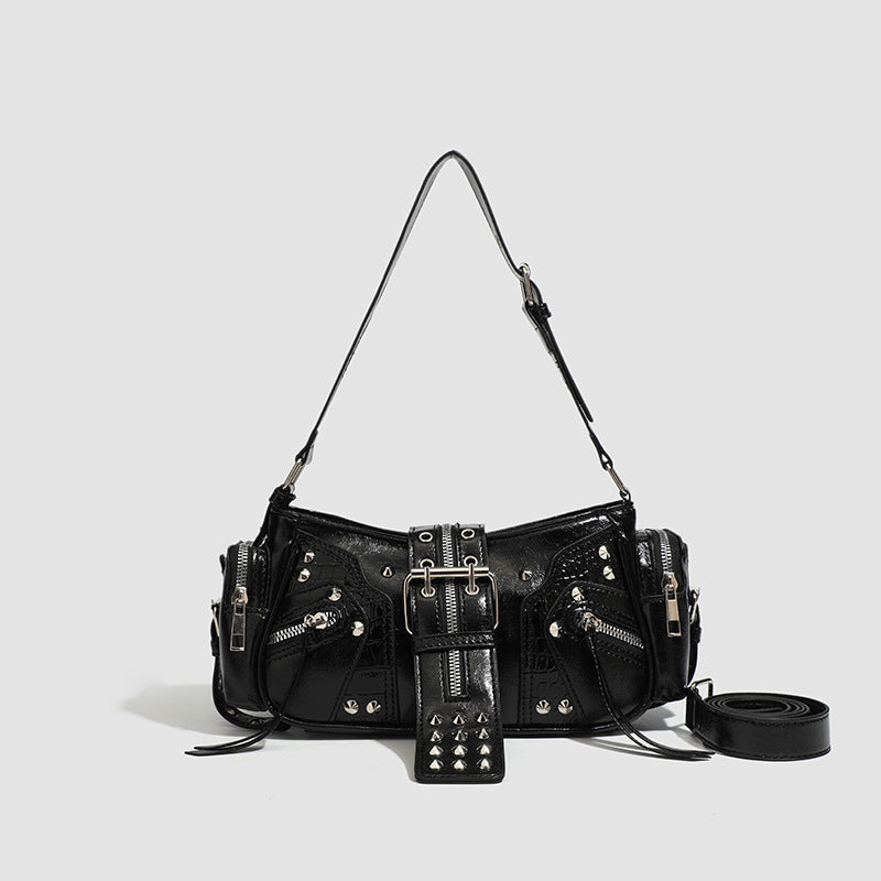 Obsidian Grunge Oil-Wax Dumpling Shoulder Bag