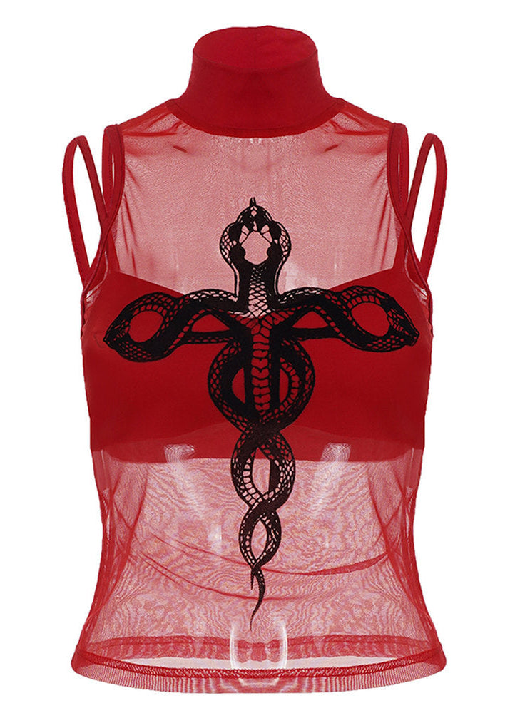 Gothic Snake Cross Two-Piece Mesh Top Set