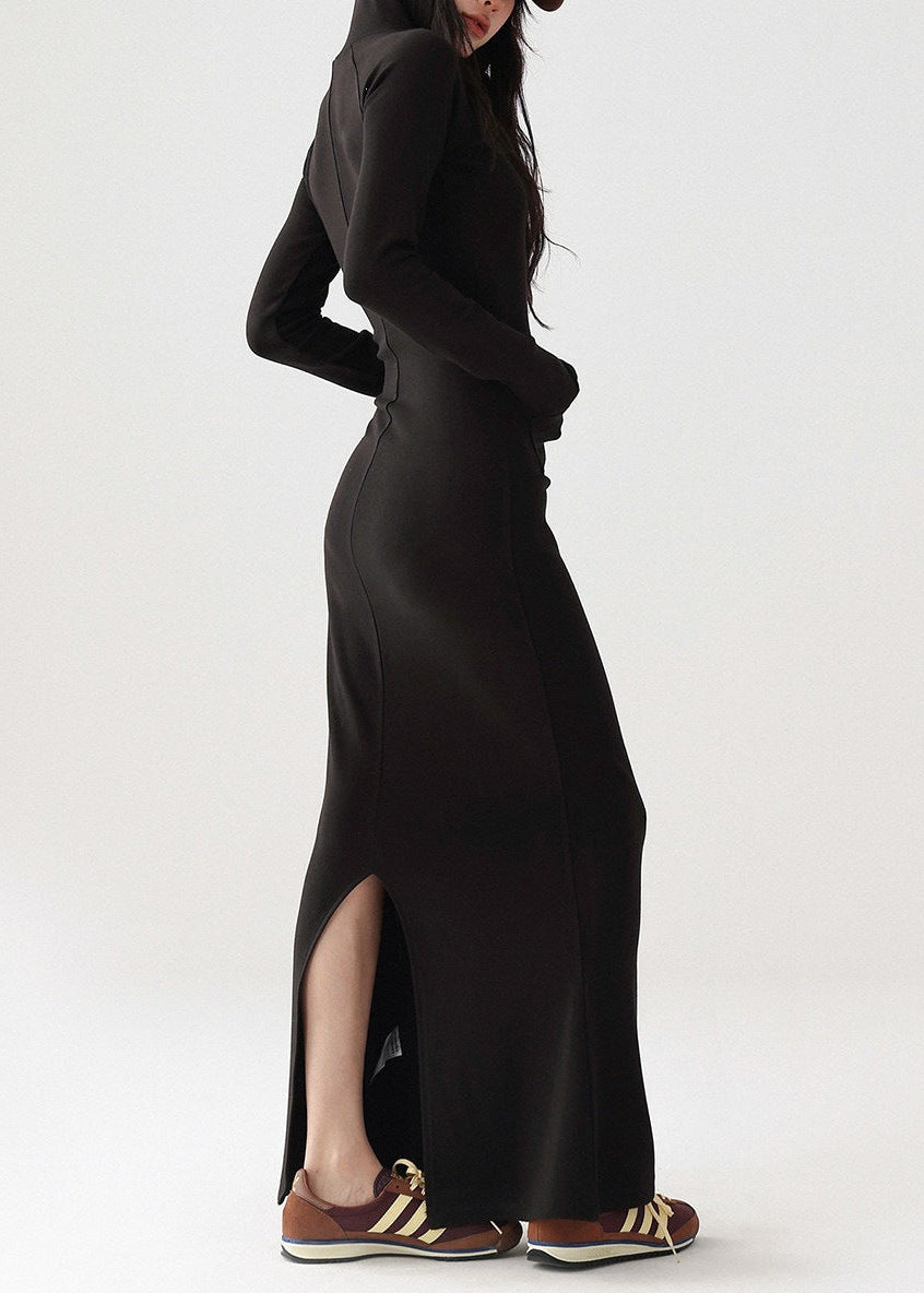 Hooded Back-Slit Bodycon Maxi Dress