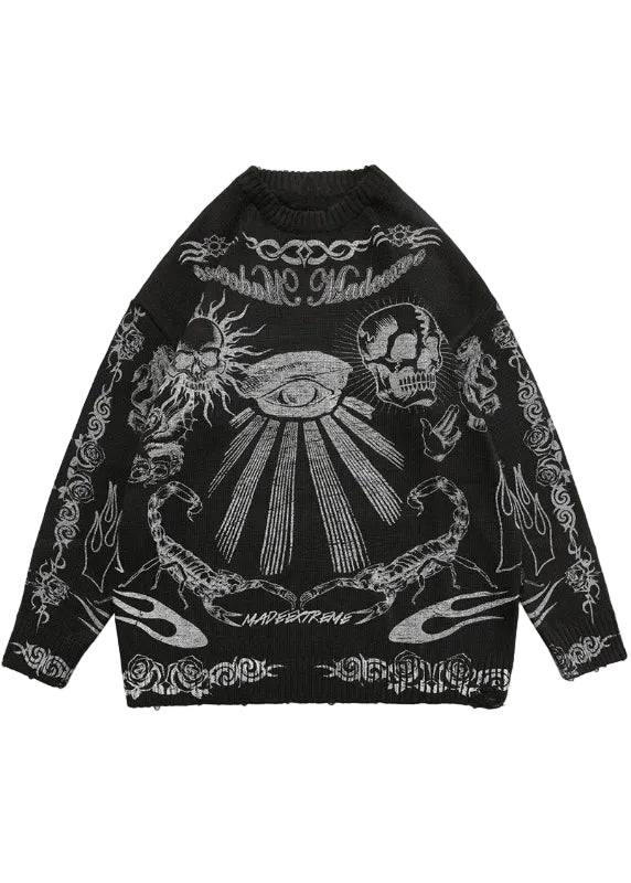 Y2K Skull & Dark Flames Knitted Sweater