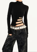 Eclipse Shredded Cut-Out Turtle Neck Top