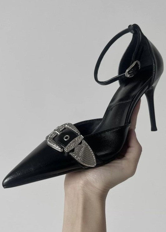 French Pointed Cut-Out Buckle High Heels