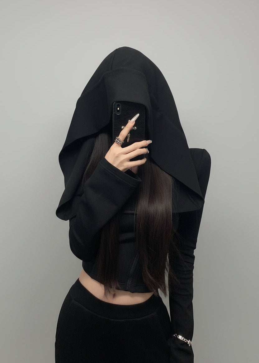 Shadow Veil Oversized Hooded Cropped Top