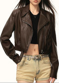 Vintage Oversized Cropped PU Leather Jacket