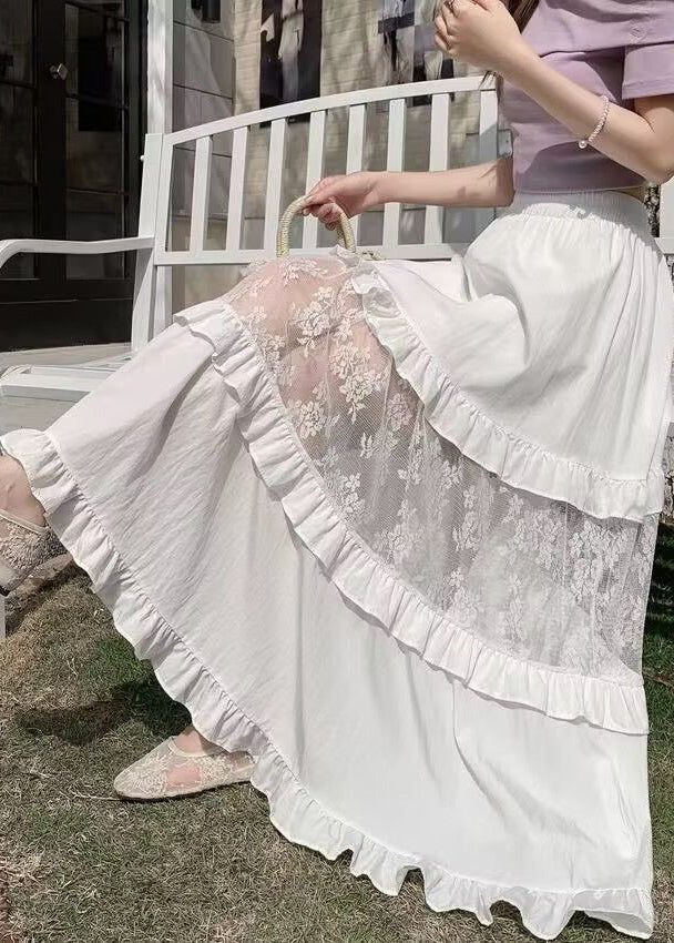 Obsidian Whispers Tiered Lace Patchwork Maxi Skirt