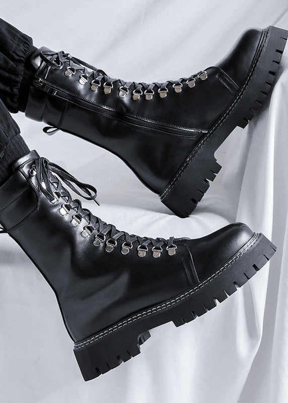 British High-Top Leather Combat Boots
