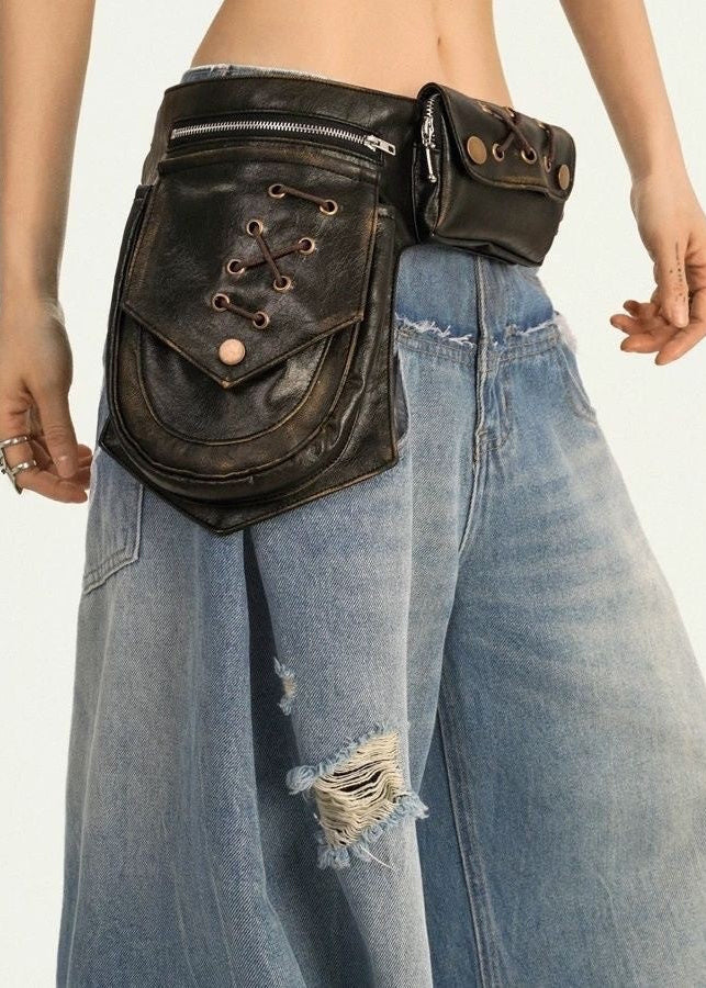 Punk Leather Utility Waist Bag