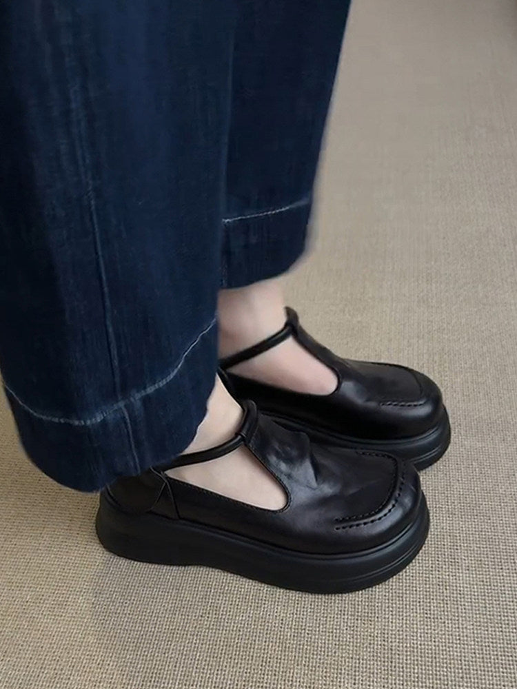 Chunky Platform Genuine Leather Mary Janes