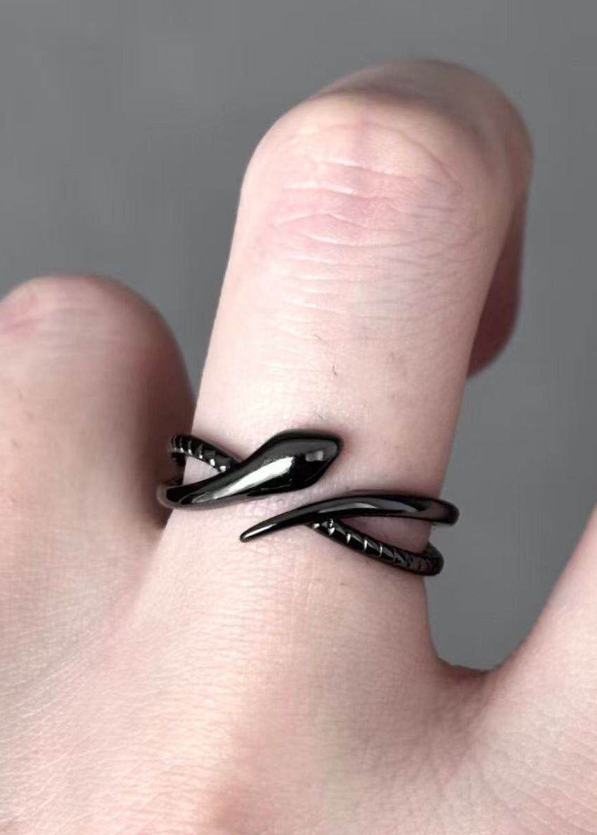 Black Ouroboros Snake Adjustable Ring
