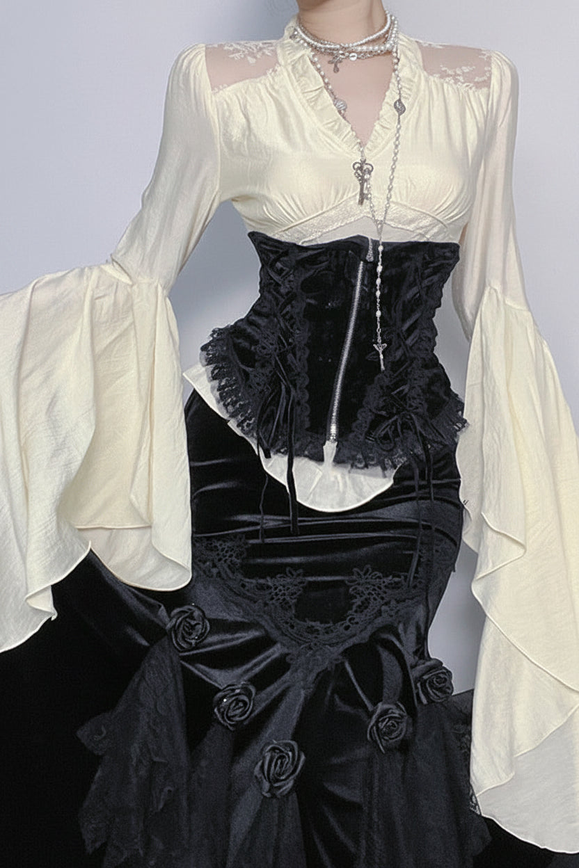 Romantic Gothic Bell-Sleeve Blouse