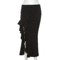 Neo-Oriental Asymmetric Ruffled Midi Skirt