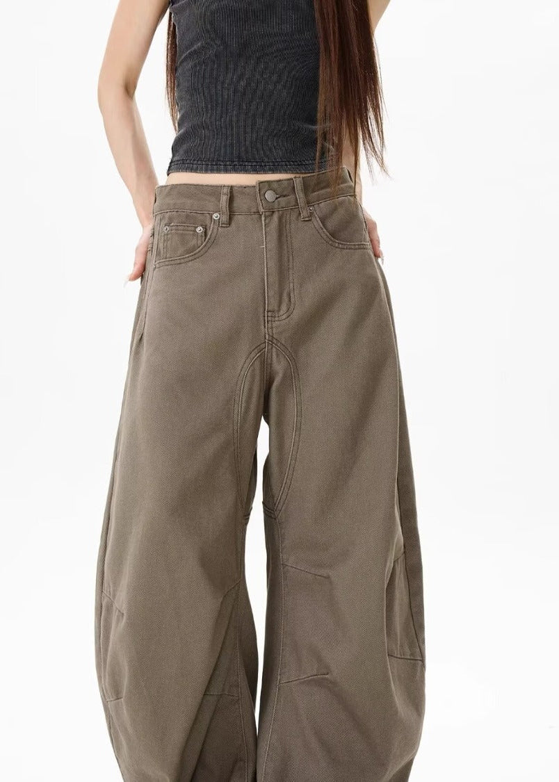 Vintage Loose Wide-Leg Brown Jeans
