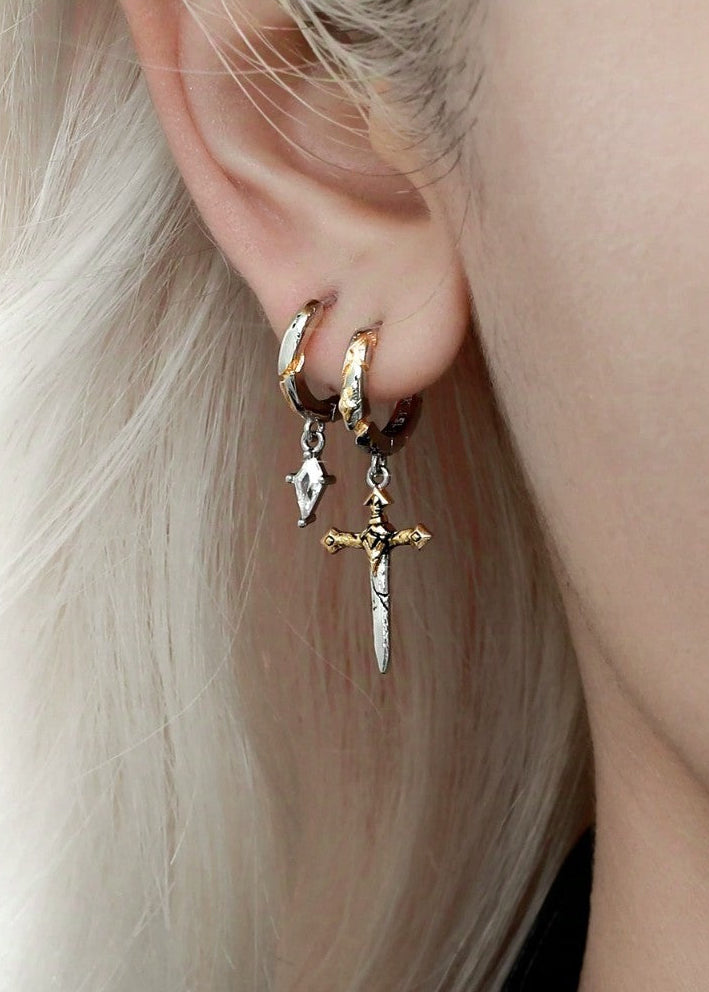 Gothic Sword & Dagger Huggie Hoop Earrings