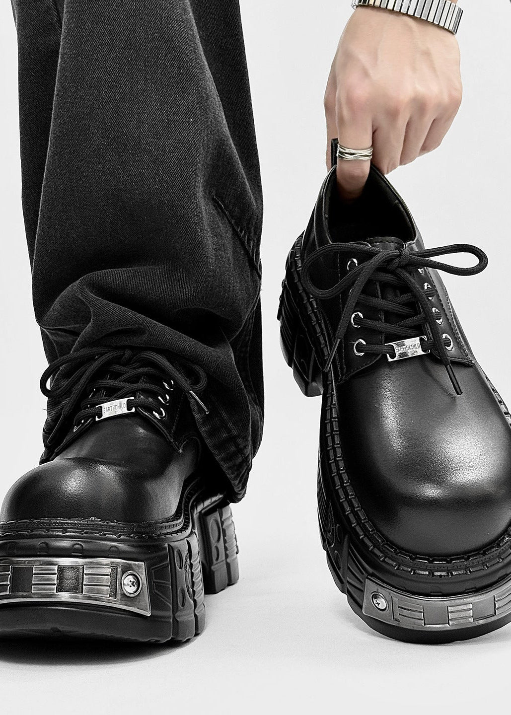 Chunky Punk Leather Derby Platform Shoes