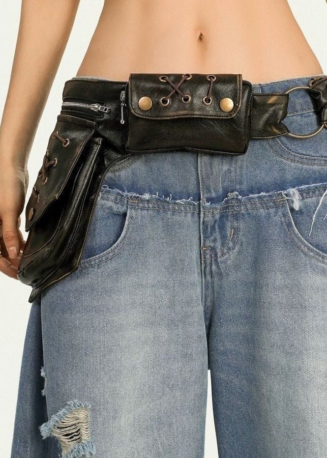Punk Leather Utility Waist Bag