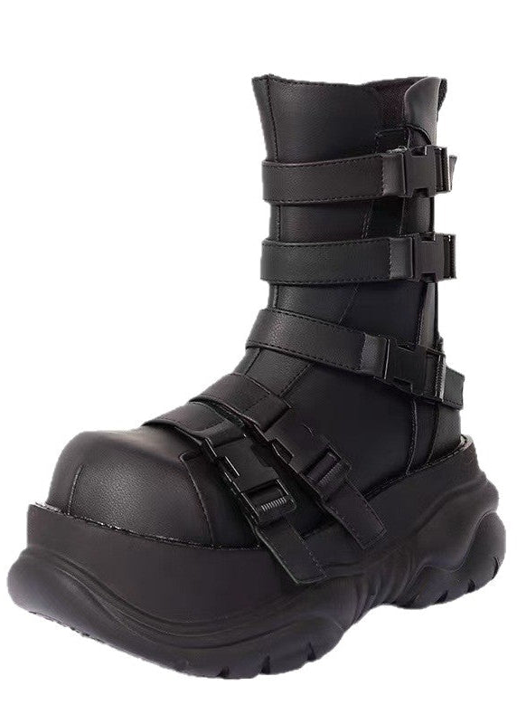 Gothic Buckled Platform Mid-Calf Boots