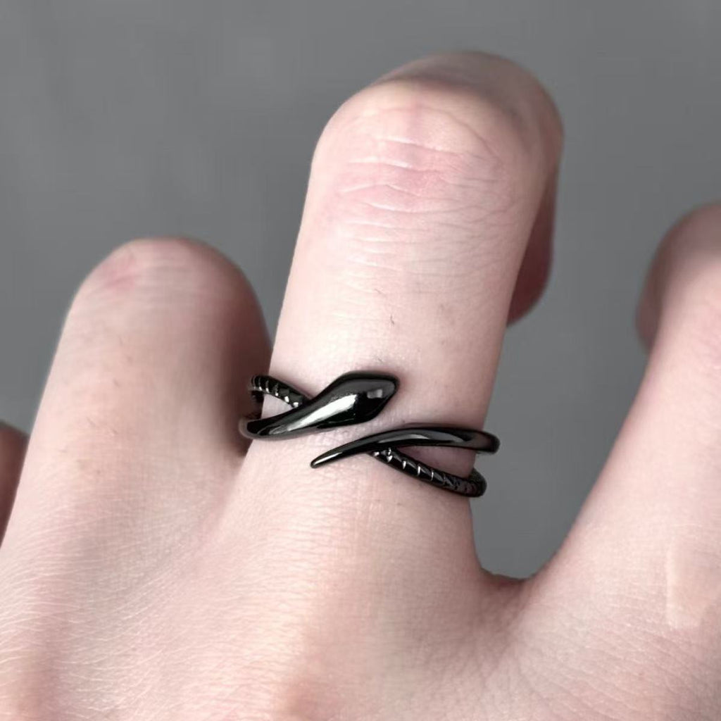 Black Ouroboros Snake Adjustable Ring