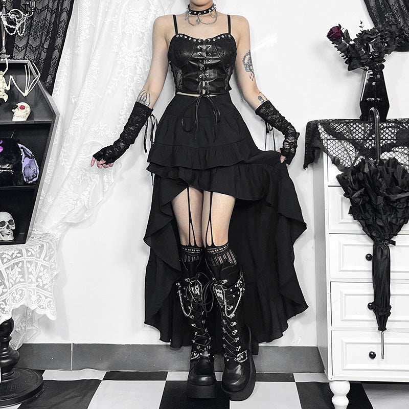 Obsidian Gothic Asymmetrical High-Low Maxi Skirt
