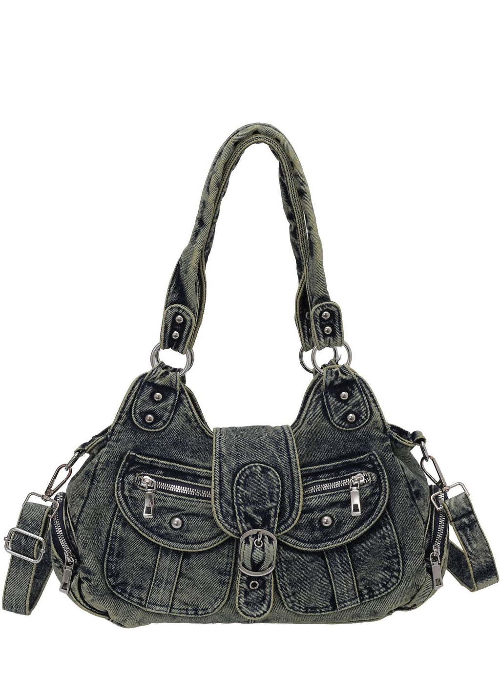 Vintage Denim Multi-Pocket Crossbody Bag