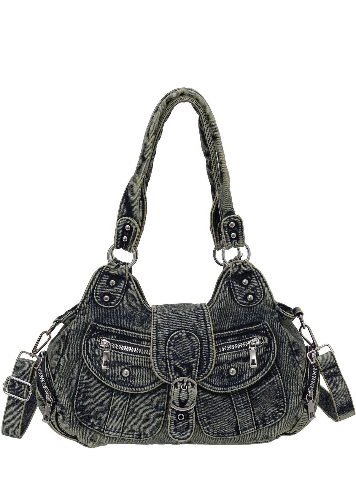 Vintage Denim Multi-Pocket Crossbody Bag
