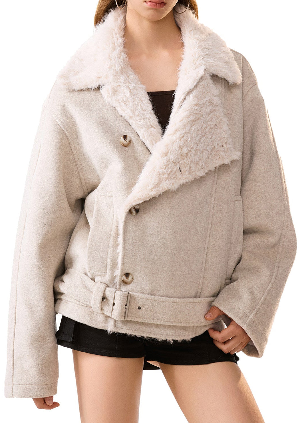 Vintage Shearling Double-Breasted Short Coat