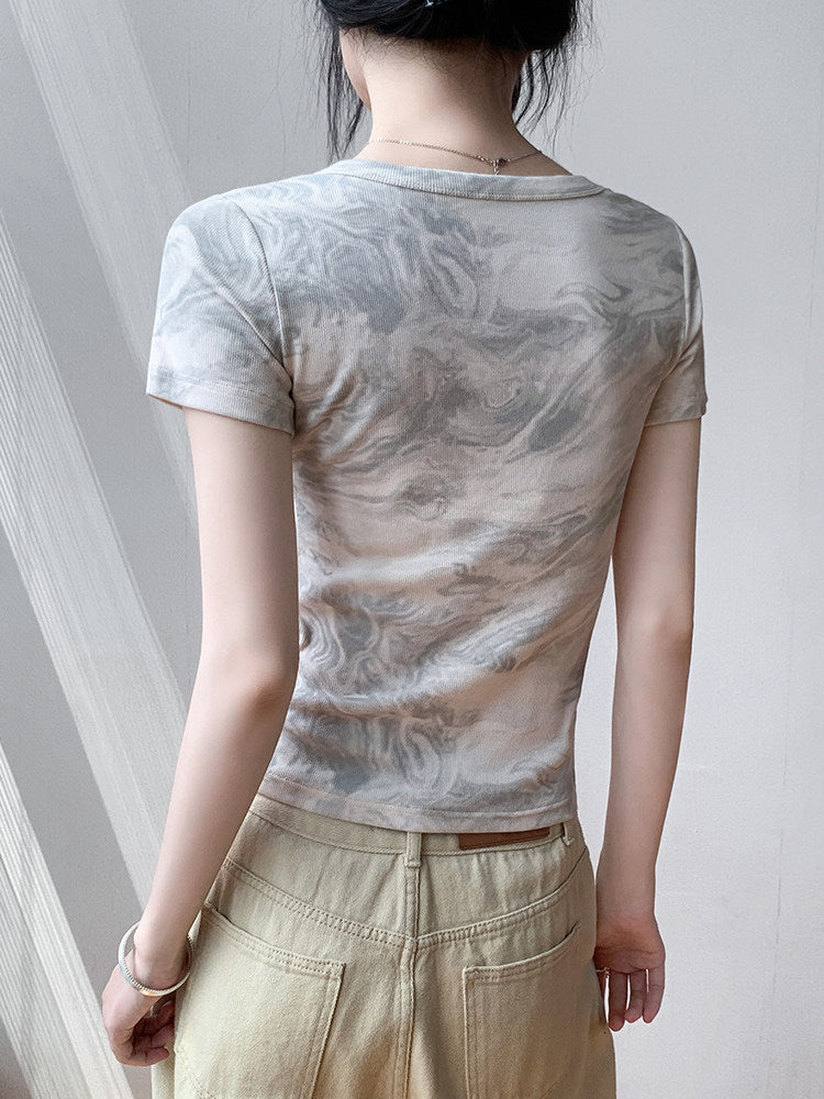 Vintage Tie-Dye Slim Knit Top